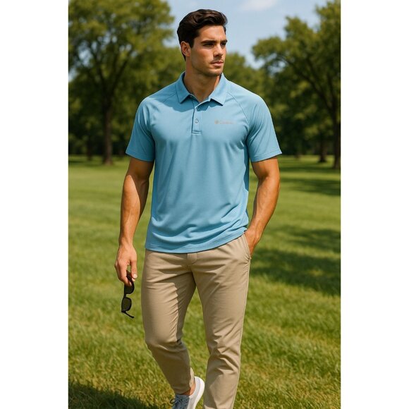 Columbia Polo Shirt Size XL Light Blue Short Sleeve Performance Fabric - Picture 8 of 13